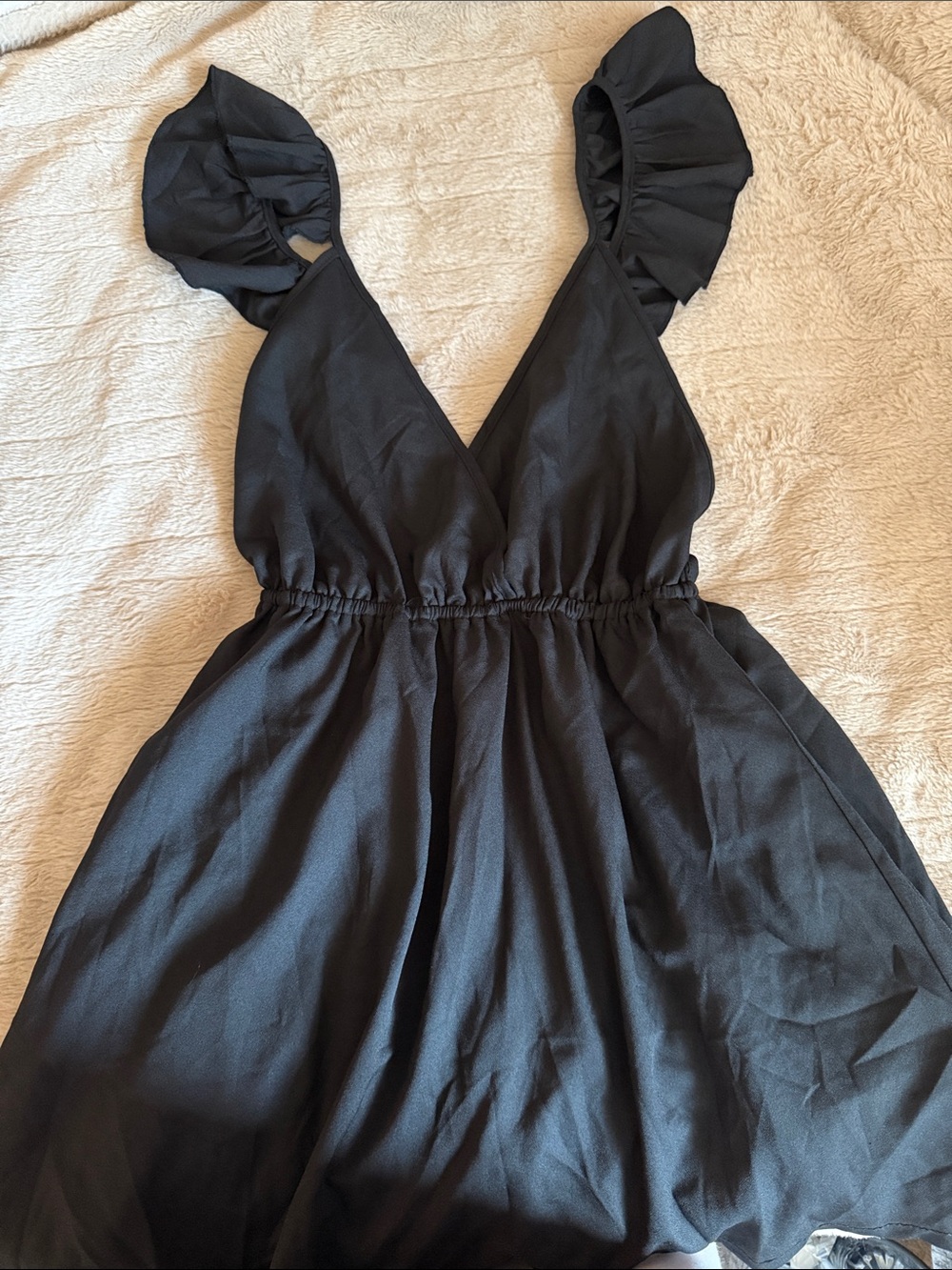Black Ruffle Sleeve V-Neck Sundress